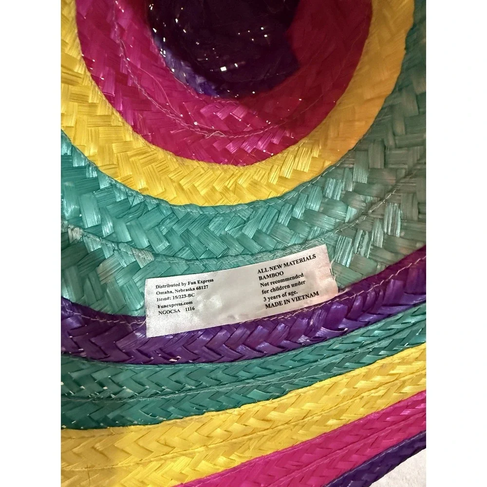 Fun‎ Express Bamboo Multicolor Sombrero Fiesta Hat Purple Pink Yellow Green